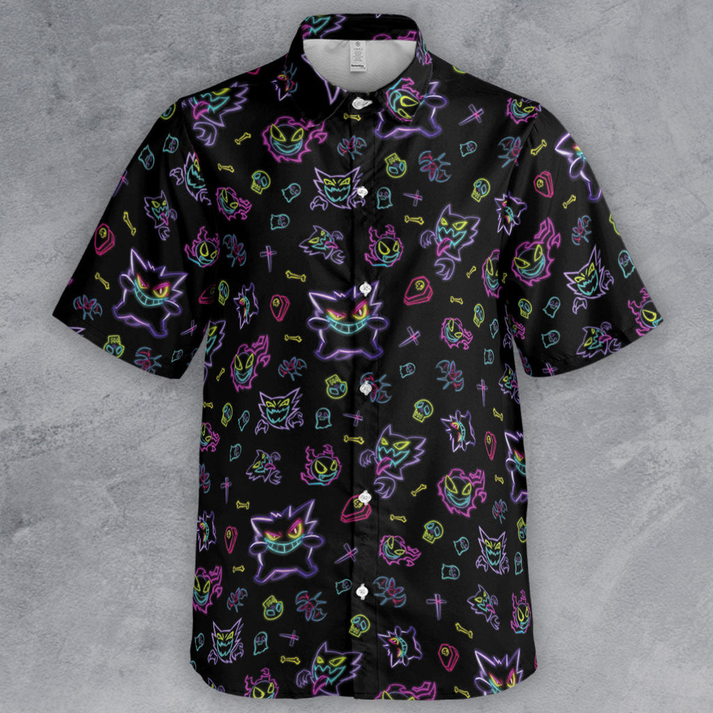 Neon Gastly Haunter Gengar Pokemon Button Down Shirt