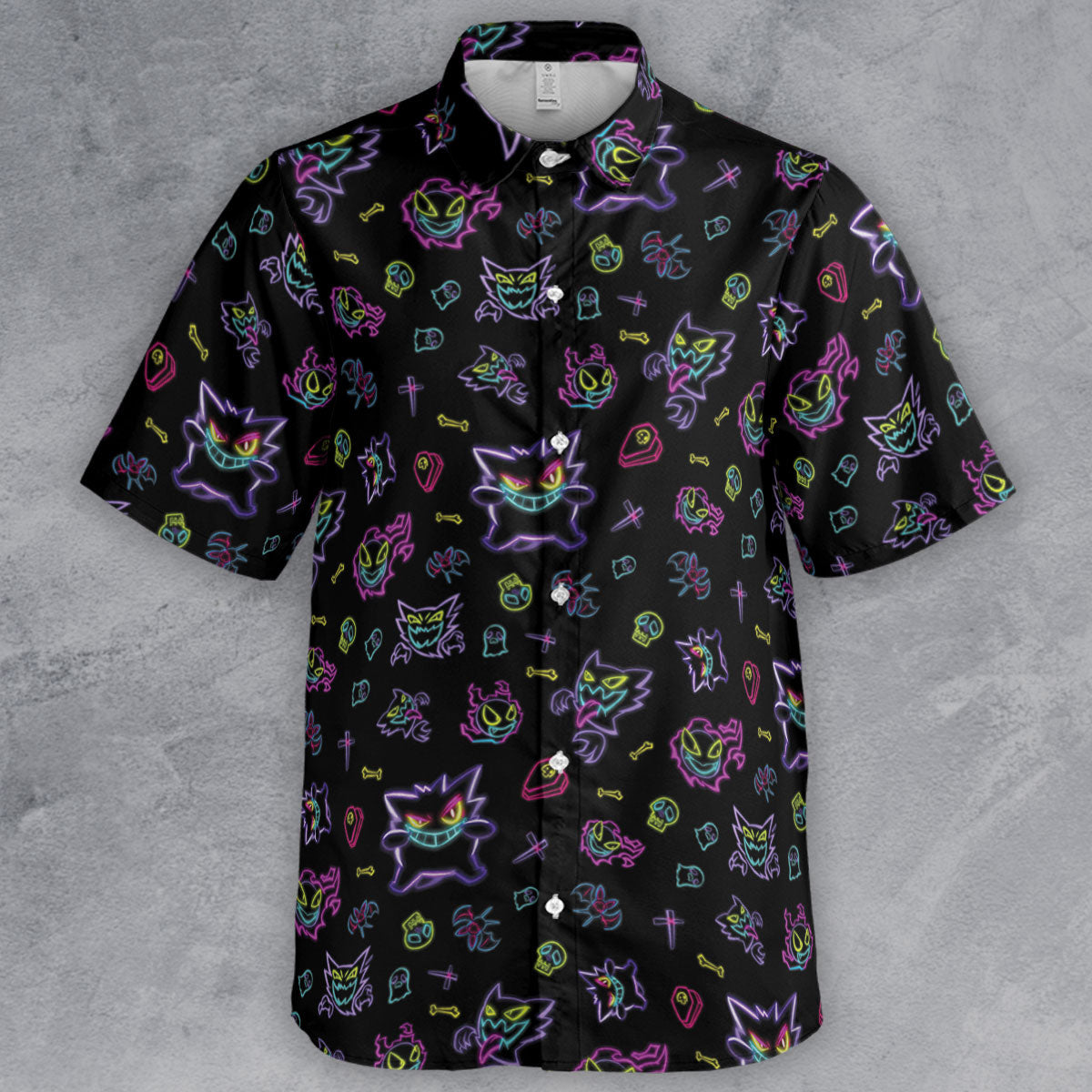 Neon Gastly Haunter Gengar Pokemon Button Down Shirt