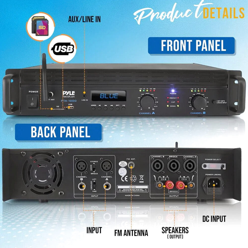 Pyle 2-Channel 2000W Bridgeable Rack-Mount Pro Audio Amplifier