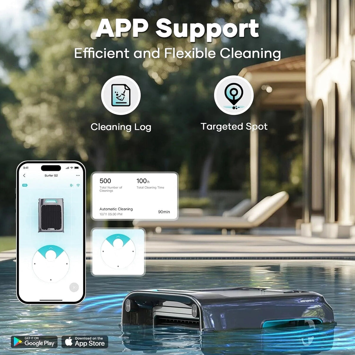 AIPER Solar Pool Skimmer, Gray - Surfer S2