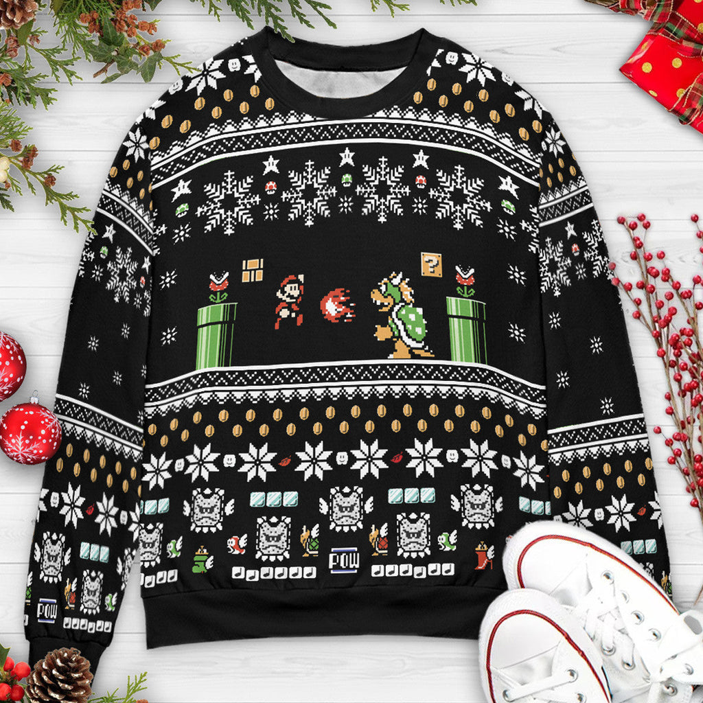 Super Mario and Bowser Ugly Ugly Christmas Sweatshirt