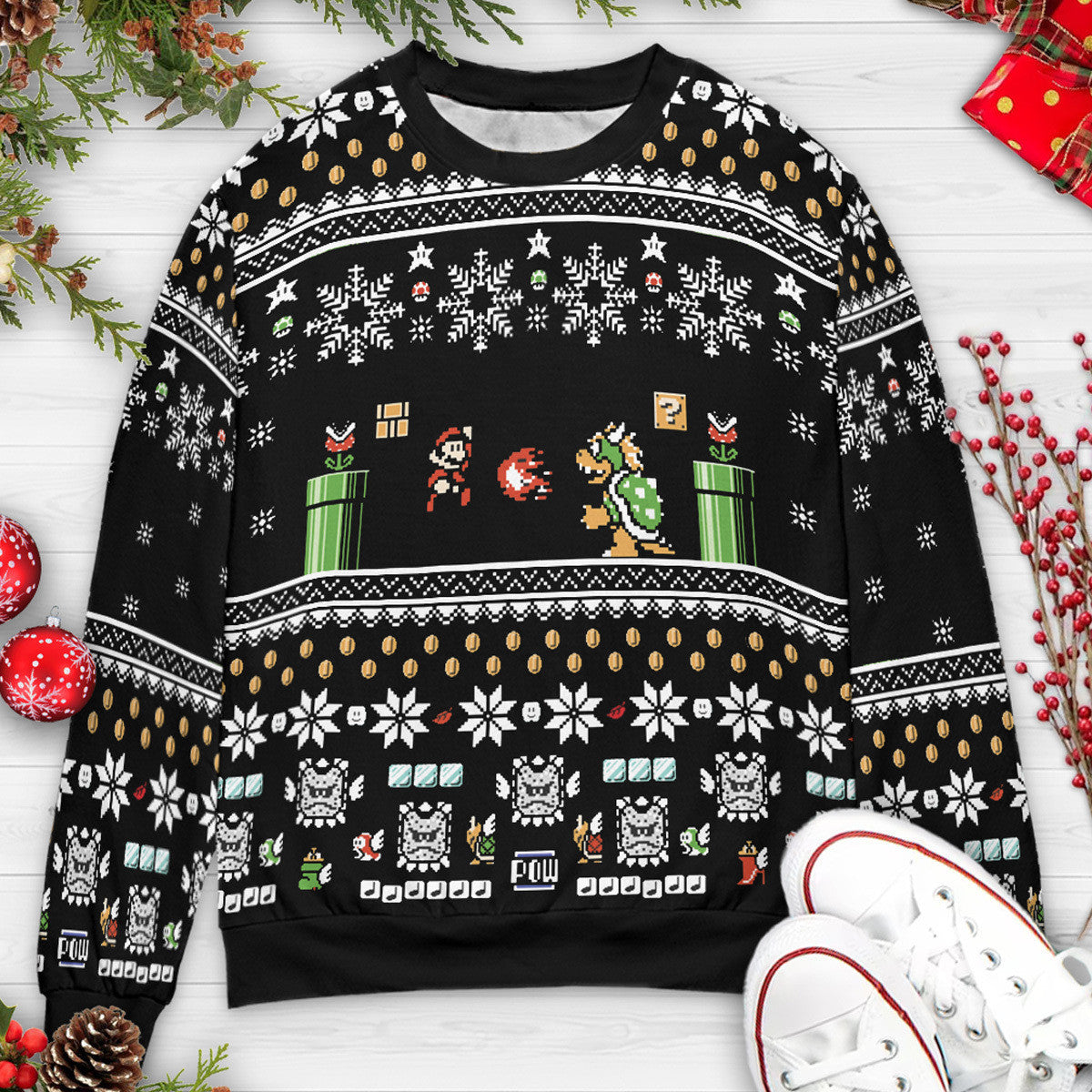 Super Mario and Bowser Ugly Ugly Christmas Sweatshirt