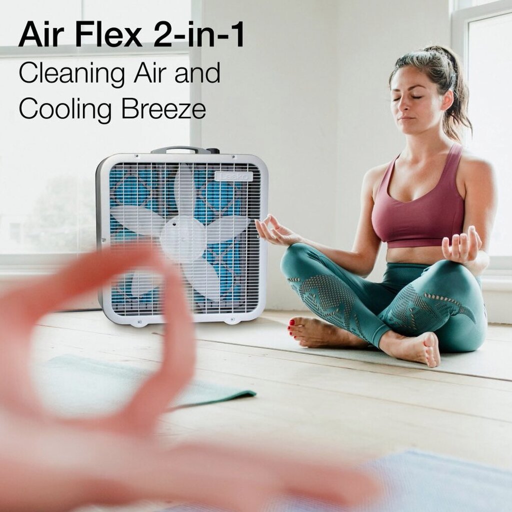 Lasko Air Flex 2-in-1 20-Inch Box Fan And Air Purifier, 3 Speeds, White - FF305