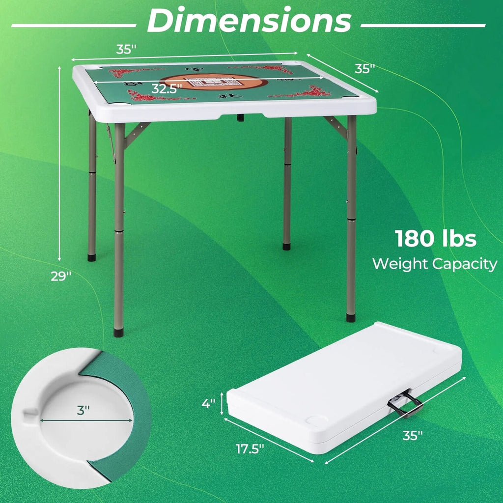 Costway Folding Mahjong Table With Cup Holders, Felt Mat And Carrying Handle - 35in x 35in x 29in
