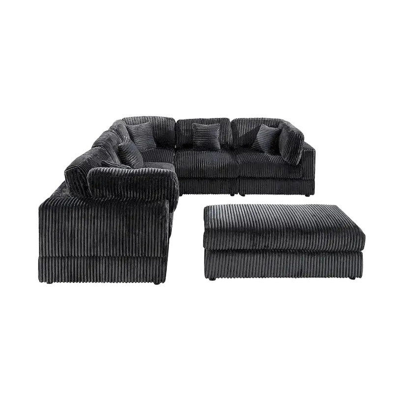 Modular L-Shaped Sectional Sofa, 6-Piece Corduroy Upholstered Configuration
