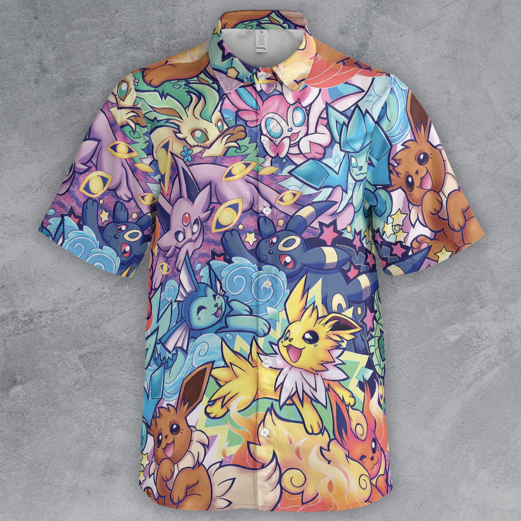 Evolutionary line of Eevee Pokemon Button Down Shirt