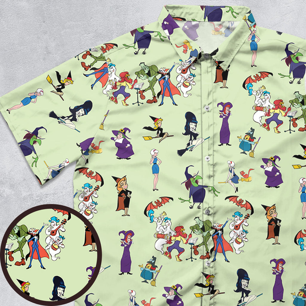 70s Witches Cartoon Characters Button Down Shirt