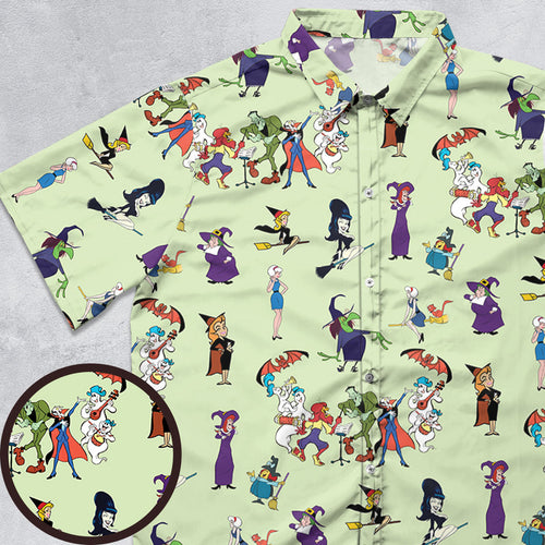 70s Witches Cartoon Characters Button Down Shirt
