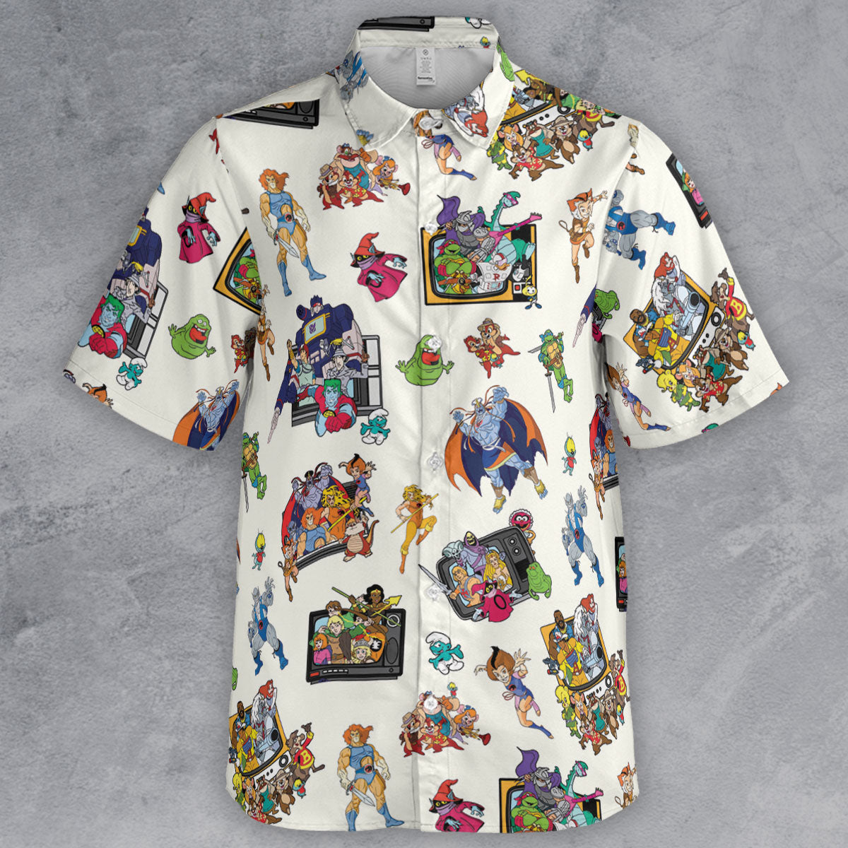 80s Famous Cartoon Characters Pattern Button Down Shirt
