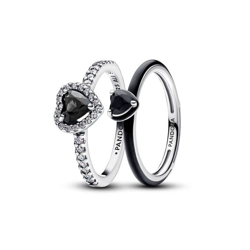 Black Heart Pavé Ring Set