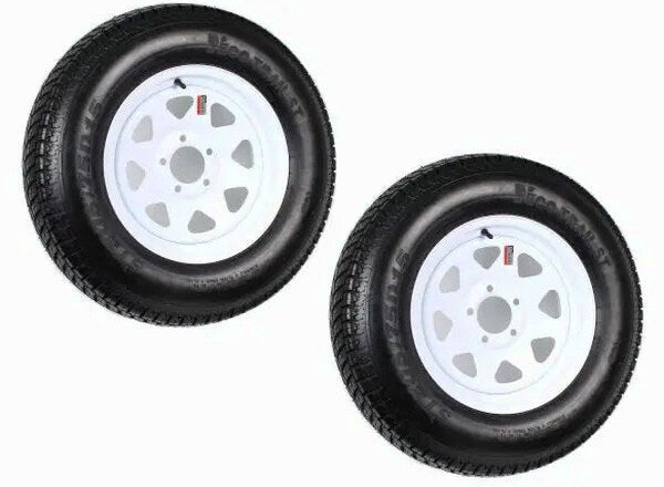 Trailer Tire & Wheel Combo ST205/75D15 Load Range C White Spoke Rims 2-Pack