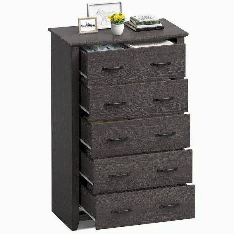 5-Drawer Storage Cabinet, 31 x 17 x 47 in, MDF - Dark Grey, Walnut, Or White