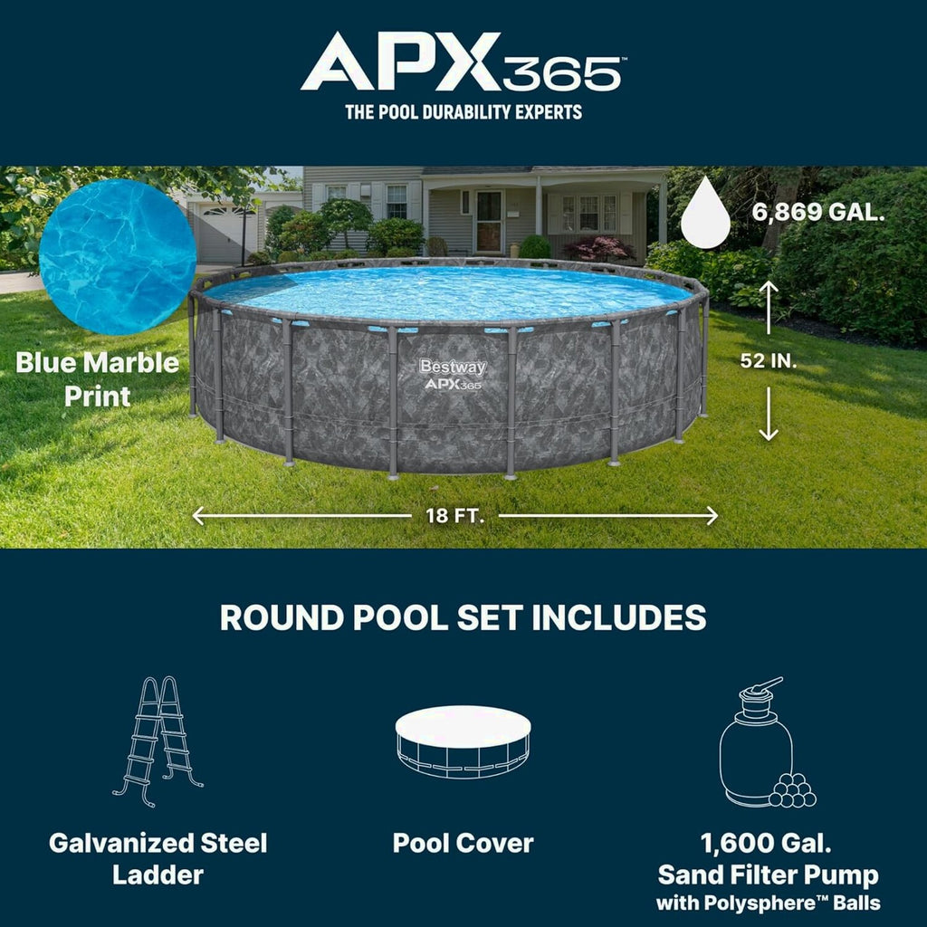 Bestway Above Ground Pool Set, 18 ft x 52 in, Dark Marble - APX 365