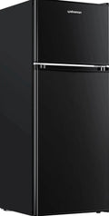 Upstreman 4 Cubic Feet Double Door Mini Refrigerator With Freezer, Black - BR401
