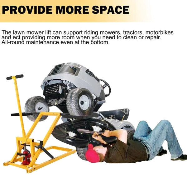Lawn Mower Lift With Hydraulic Jack, 26 Inches, 500 LBS Capacity, Yellow - PHO_13L5VR2X2L