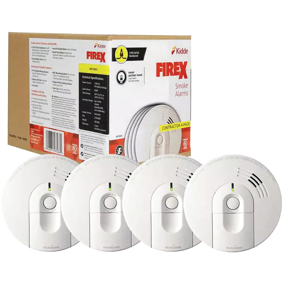Kidde Firex Hardwired Ionization Smoke Detectors With Battery Backup, 4-Pack - i4618