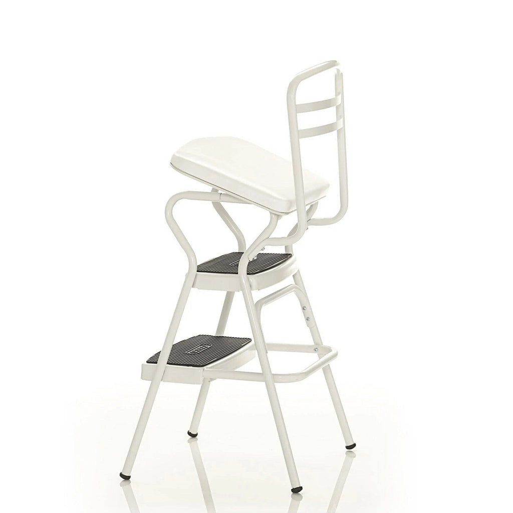 COSCO Stylaire Retro Chair And Step Stool With Flip-Up Seat - White, One Pack
