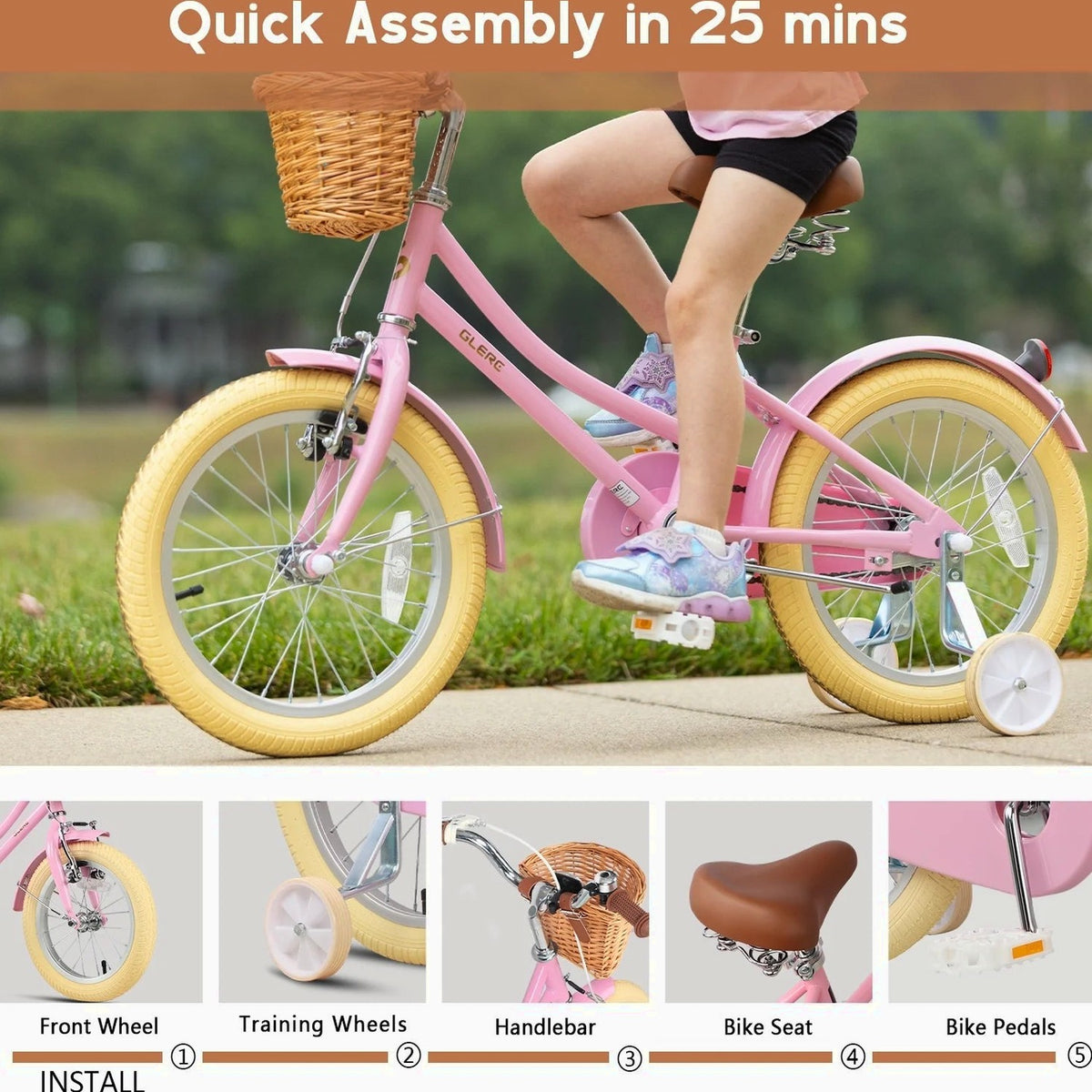 Glerc Girls' Kids' Bike, 12 inch, Pink, Ages 2-4 Years - Little Molly
