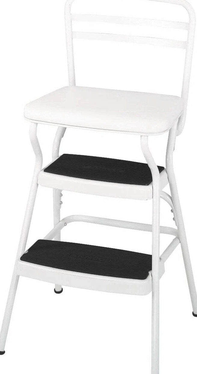 COSCO Stylaire Retro Chair And Step Stool With Flip-Up Seat - White, One Pack