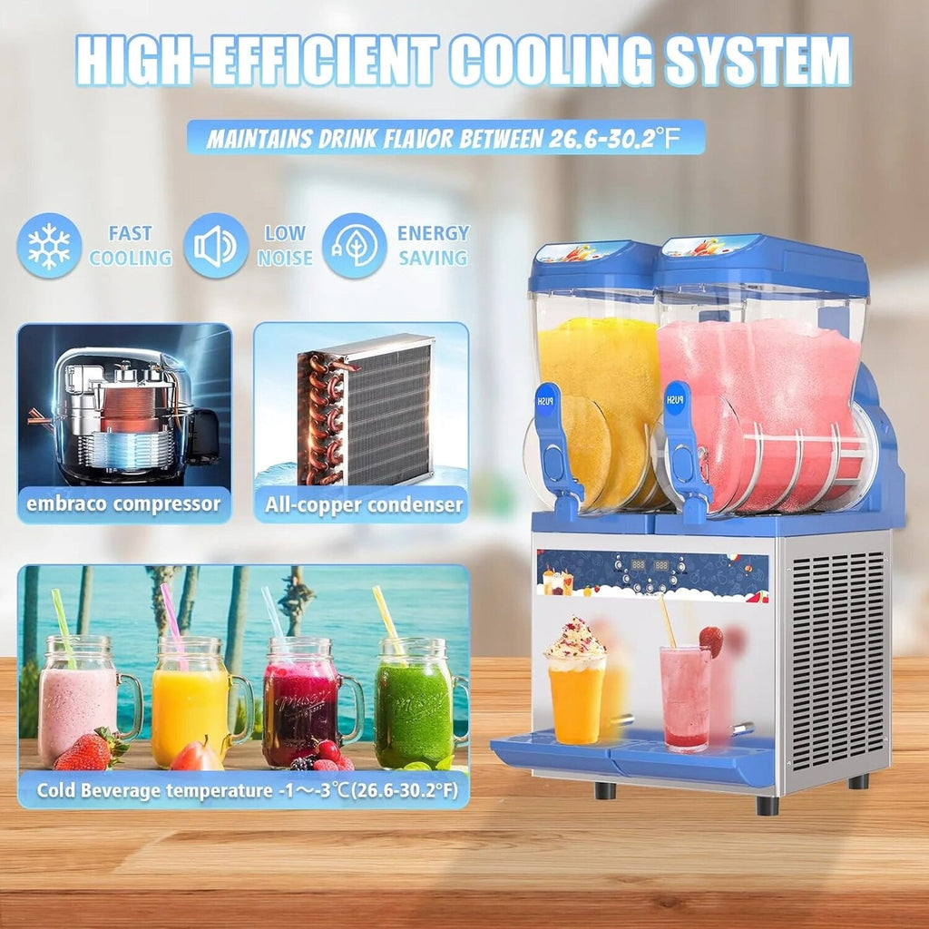 AnyDoor Commercial Slushy Machine, 30L, 1000W, Stainless Steel, Blue - 300-X