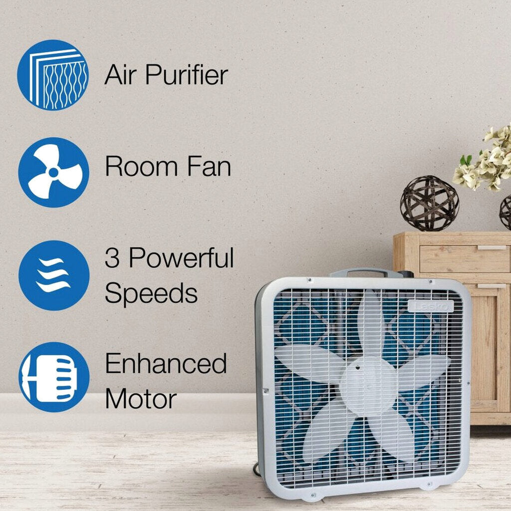 Lasko Air Flex 2-in-1 20-Inch Box Fan And Air Purifier, 3 Speeds, White - FF305