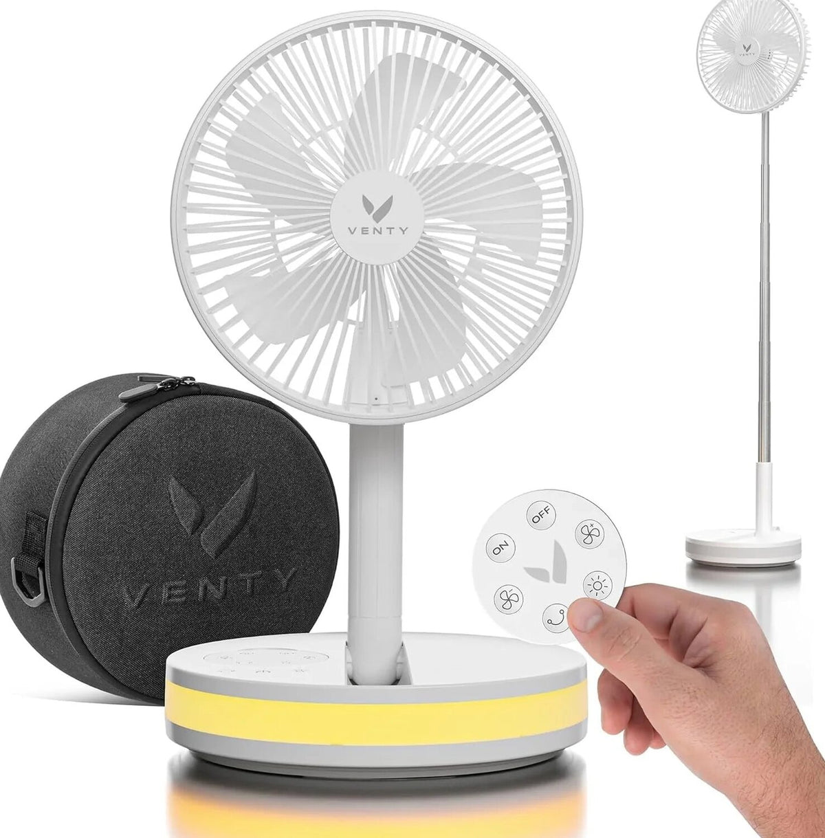 VENTY Portable Wireless Battery Operated Fan With LED Lighting, Carry Case And Remote Control
