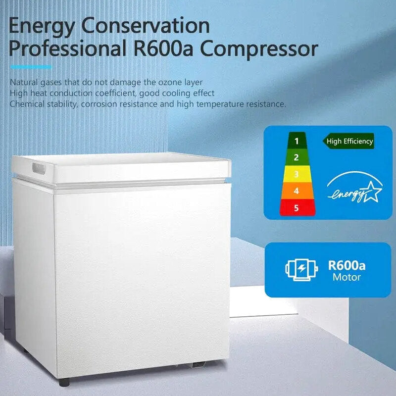 Compact Freestanding Chest Freezer, 1.8 Cu. Ft., Bottom Drain, 7-Tier Thermostat Control