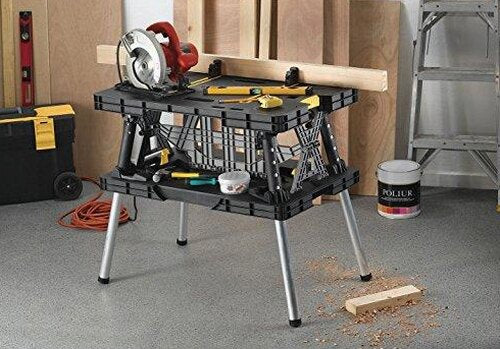 Keter Folding Work Table, 1000 lbs Capacity, Two 12 in Clamps, Black/Yellow - 197283