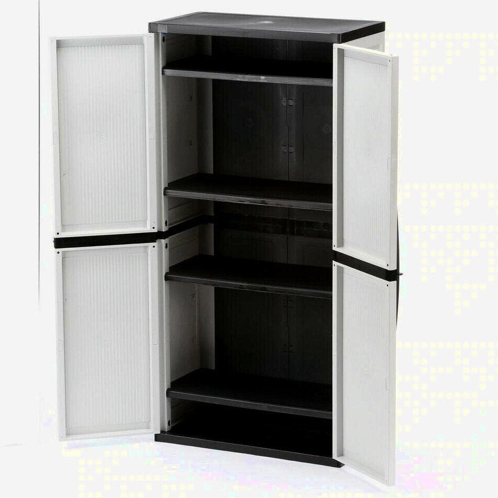 HDX Gray Plastic Freestanding Garage Cabinet With Adjustable Shelves And Lockable Doors, 35in W X 71in H X 18in D