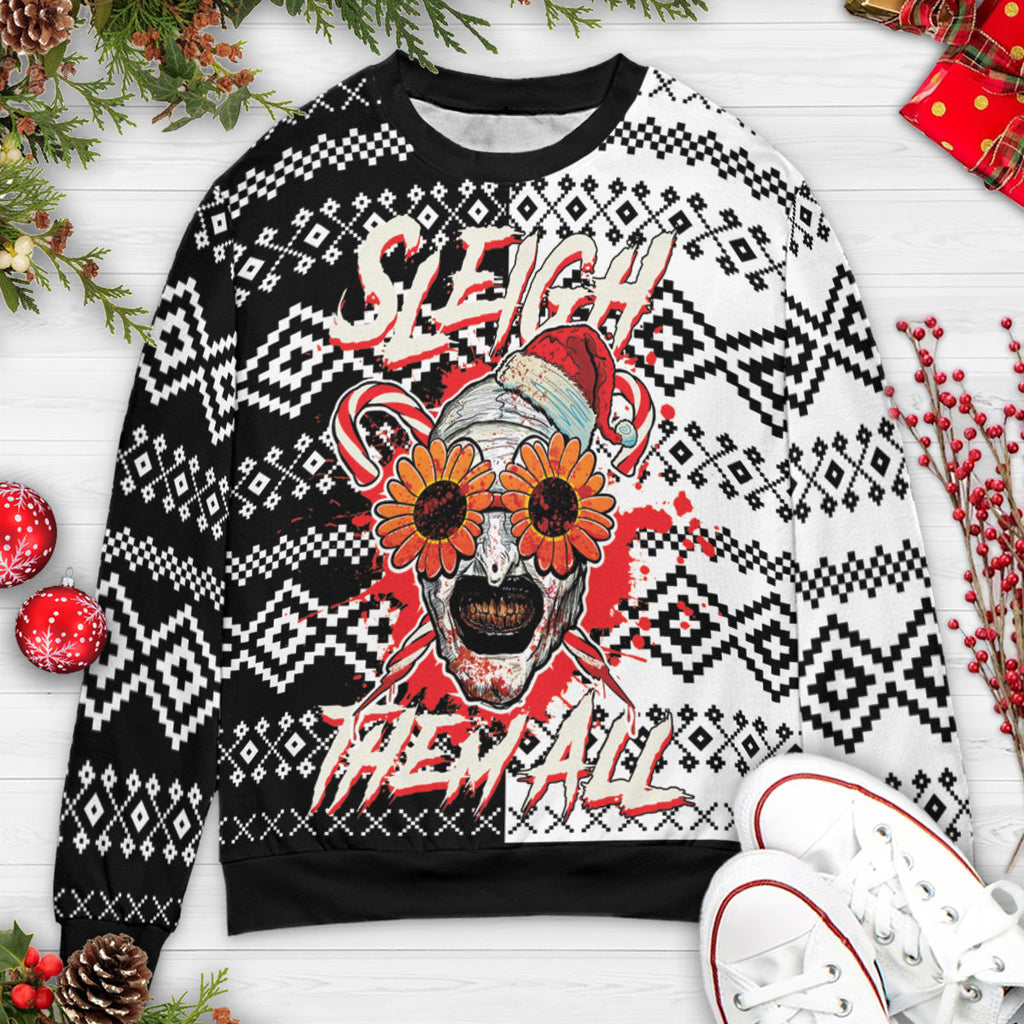 Sleigh Them All Terrifier Ugly Christmas Sweatshirt