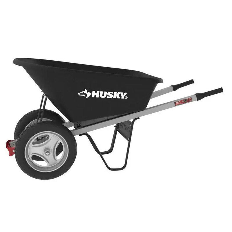 Husky 6 Cu. Ft. Poly Dual Wheel Wheelbarrow With Flat-Free Tires