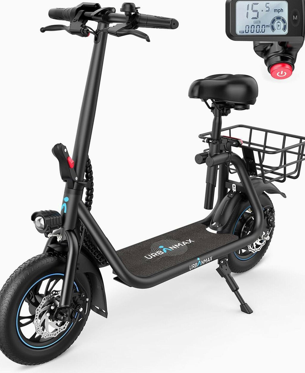 URBANMAX Electric Scooter With Seat, 450W Motor, 22 Miles Range, Black - C1