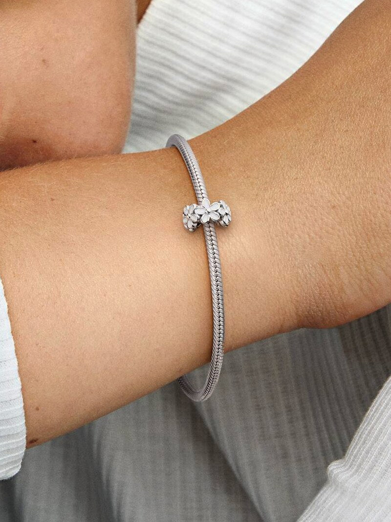 Sterling Silver White Daisy Spacer Charm