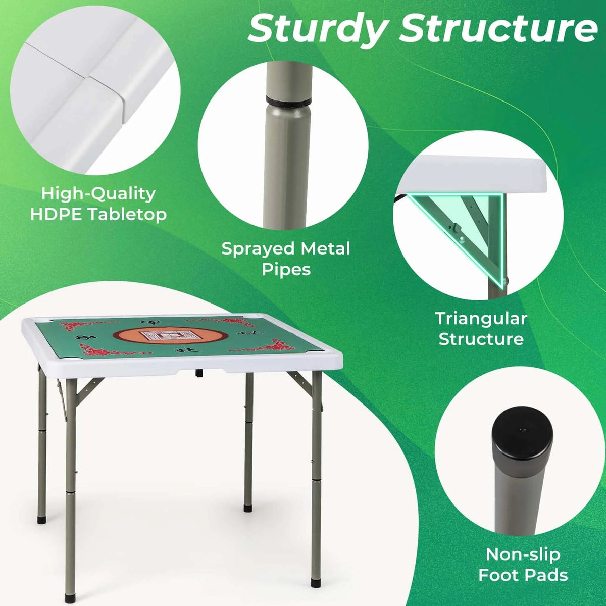 Costway Folding Mahjong Table With Cup Holders, Felt Mat And Carrying Handle - 35in x 35in x 29in