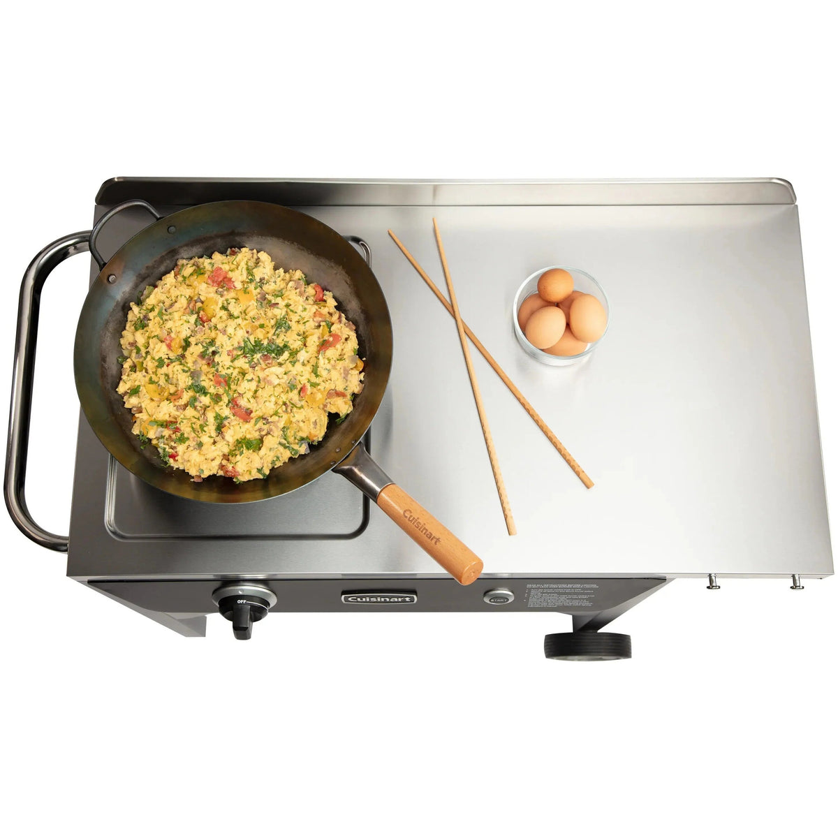 Cuisinart Outdoor Wok Station With Prep Table, 50,000 BTU, 14 inch Carbon Steel Wok - Black
