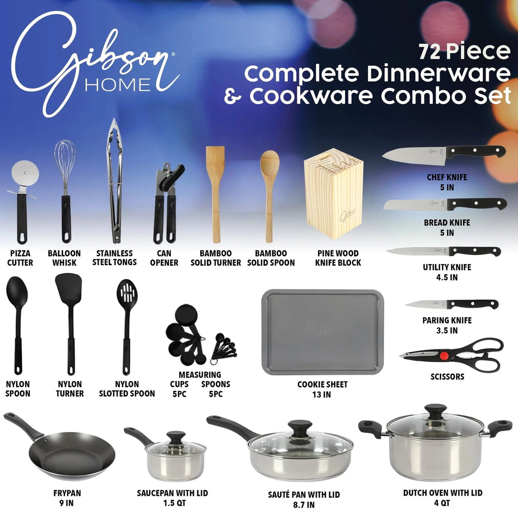 Gibson Home 71-Piece Stainless Steel Silver Cookware Combo Set