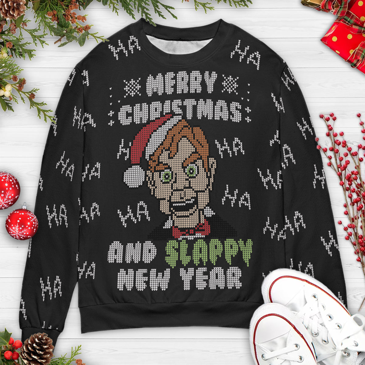 Slappy New Year Goosebumps Ugly Christmas Sweatshirt
