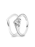 Sterling Silver Wishbone and Heart Ring Set