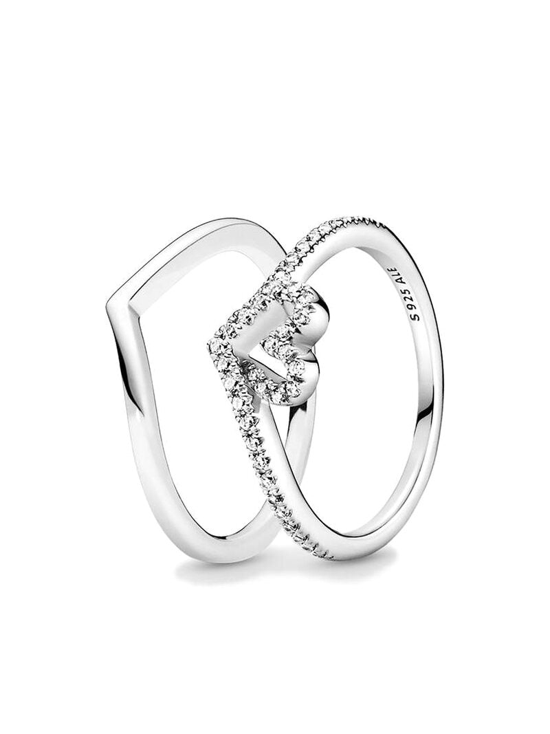 Sterling Silver Wishbone and Heart Ring Set