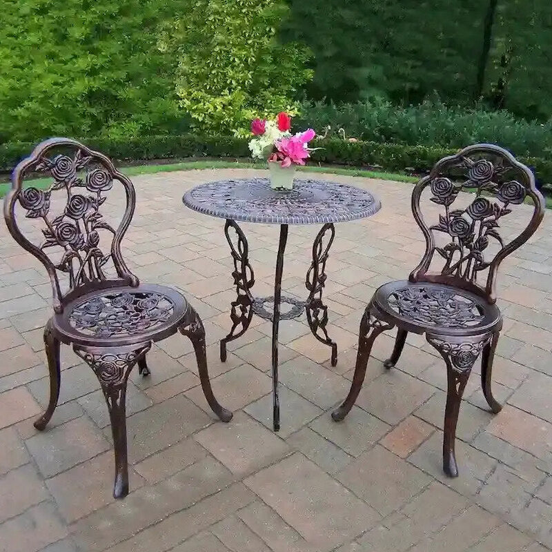 Camellia Cast Aluminum 3-Piece Bistro Set With Table And 2 Chairs - Antique Bronze