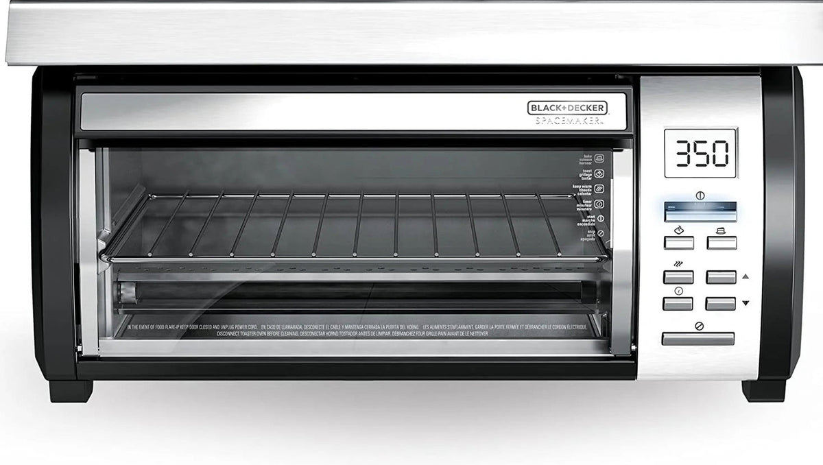 BLACK+DECKER SpaceMaker Under-Cabinet Toaster Oven, Black/Stainless Steel, 9 in Pizza, 4 Slice - TROS1000D