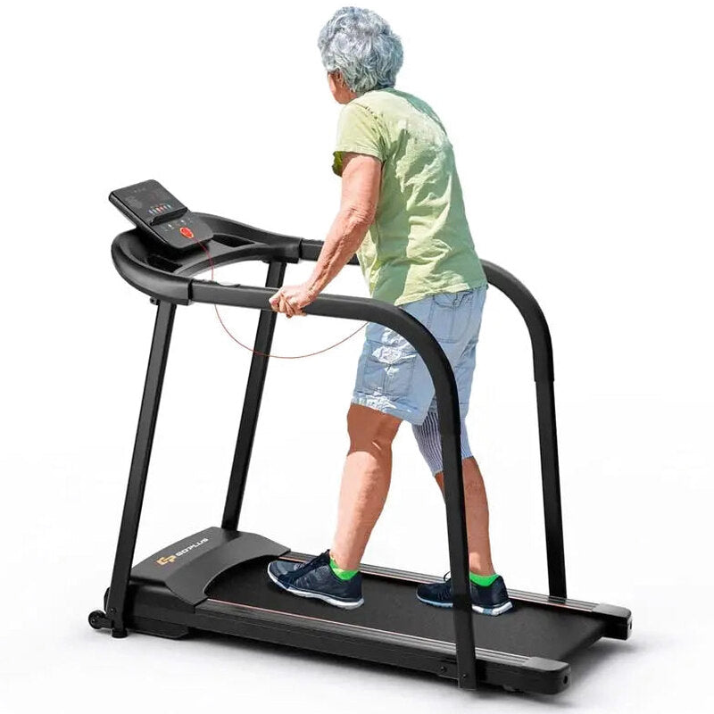 Senior-Friendly Walking Treadmill With Extended Handrails, 2.5 HP, 300 Lb Capacity, Black