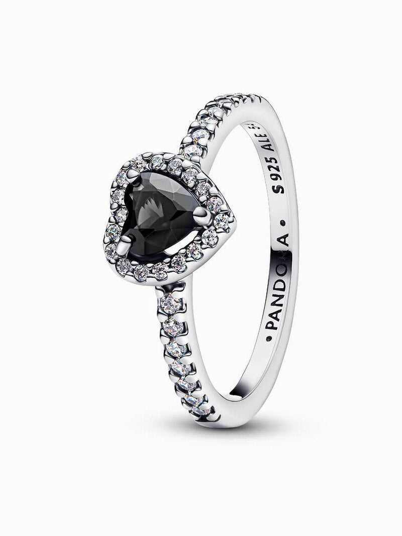 Black Heart Pavé Ring - Sterling Silver