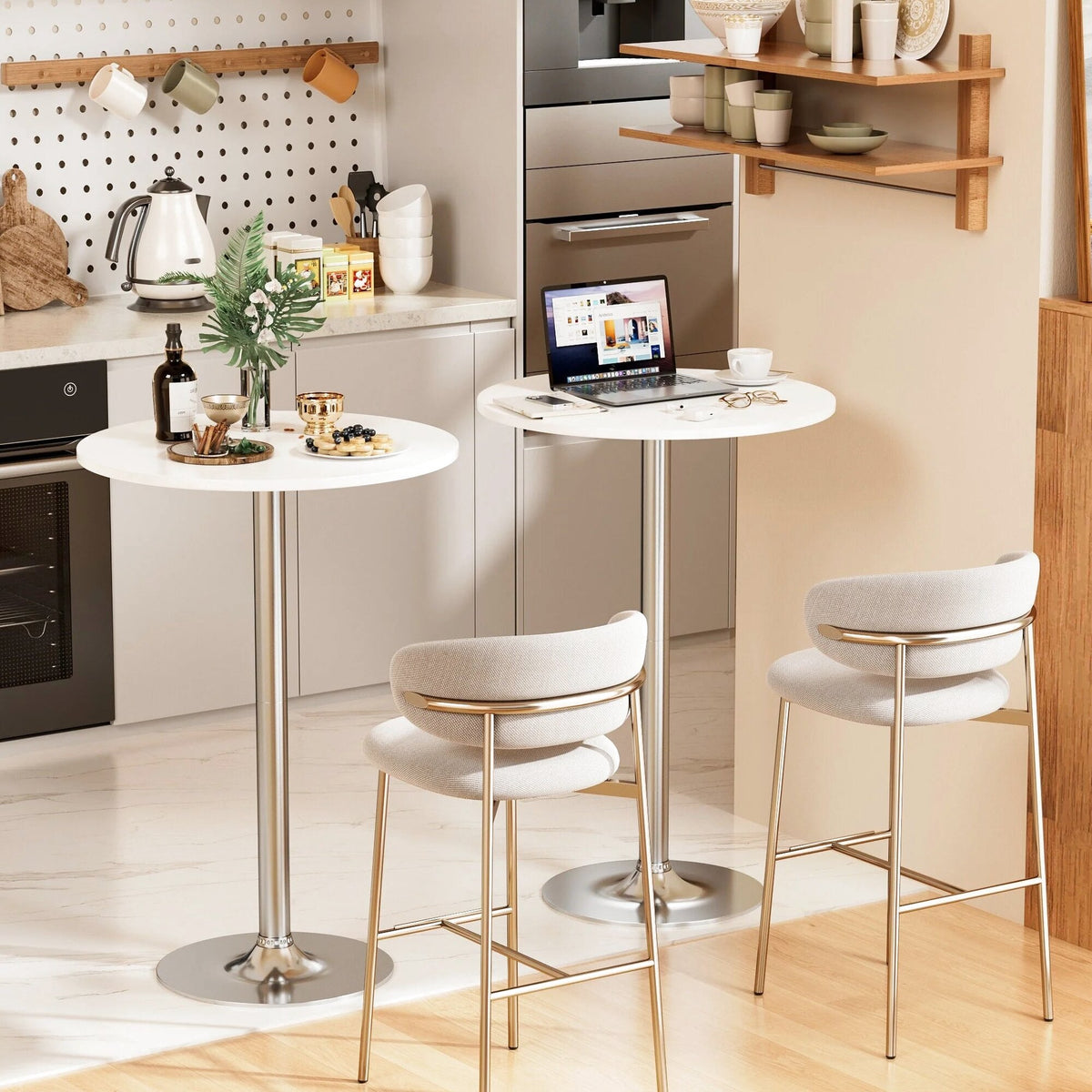 Round Bar-Height Bistro Pub Table With Metal Base And MDF Top, 23.8 x 23.8 x 39.5 Inch