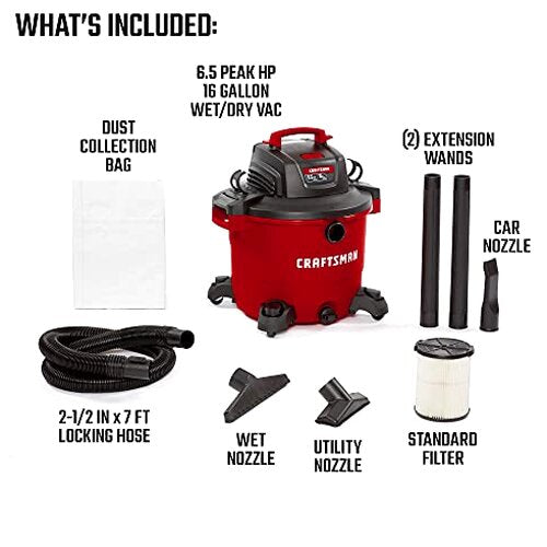 Craftsman 16 Gallon 6.5 Peak HP Wet/Dry Vac, Red - CMXEVBE17595