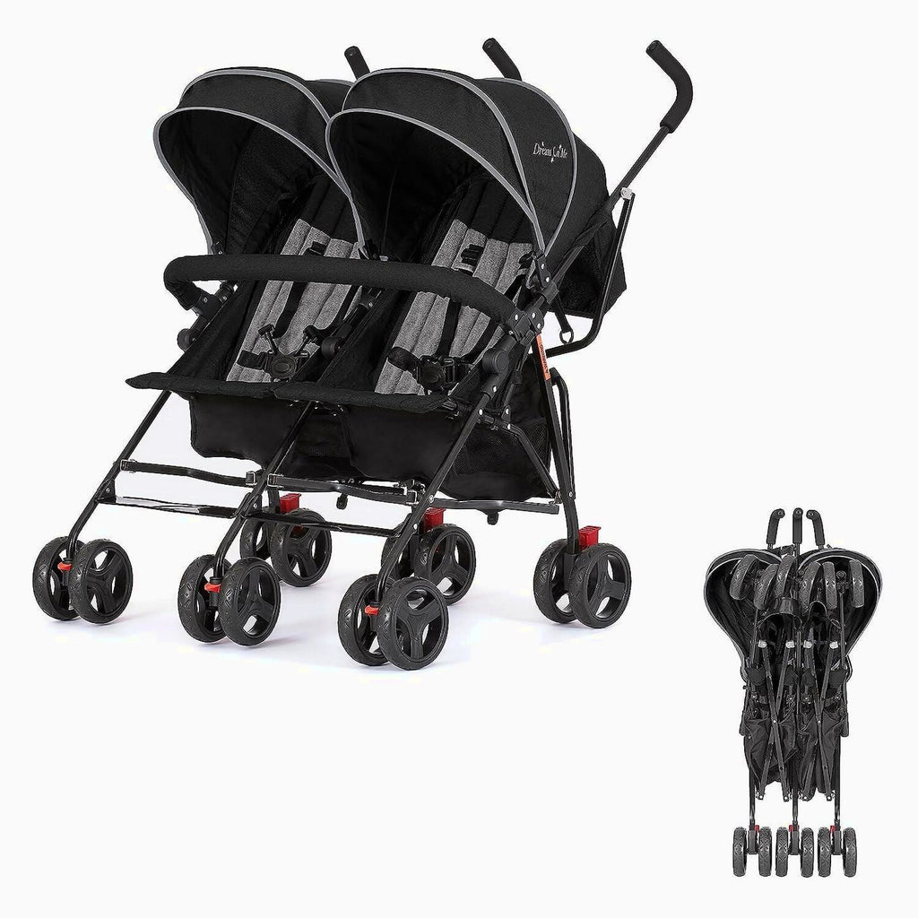 Dream On Me Volgo Twin Umbrella Stroller, Black - 446-BLK