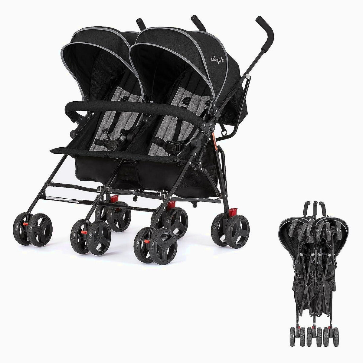 Dream On Me Volgo Twin Umbrella Stroller, Black - 446-BLK