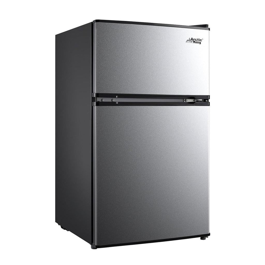 Arctic King Two-Door Mini Fridge With Freezer, 3.2 Cu. Ft., Stainless Steel