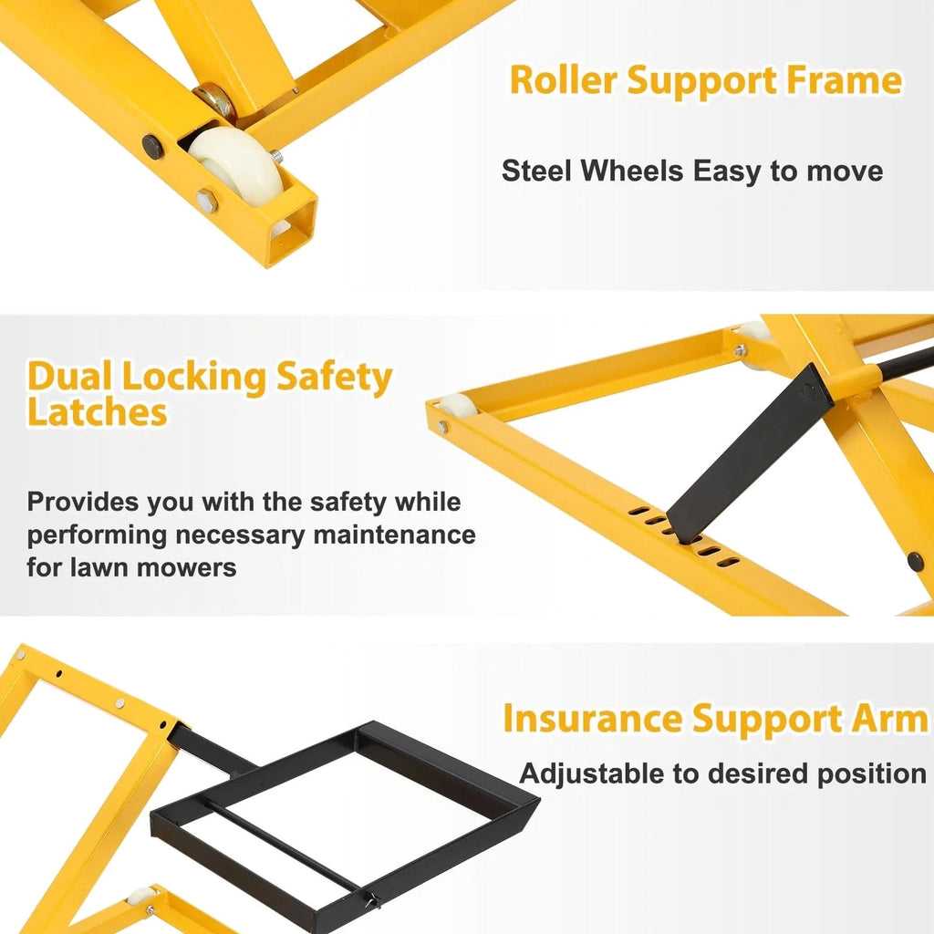 Lawn Mower Lift With Hydraulic Jack, 26 Inches, 500 LBS Capacity, Yellow - PHO_13L5VR2X2L