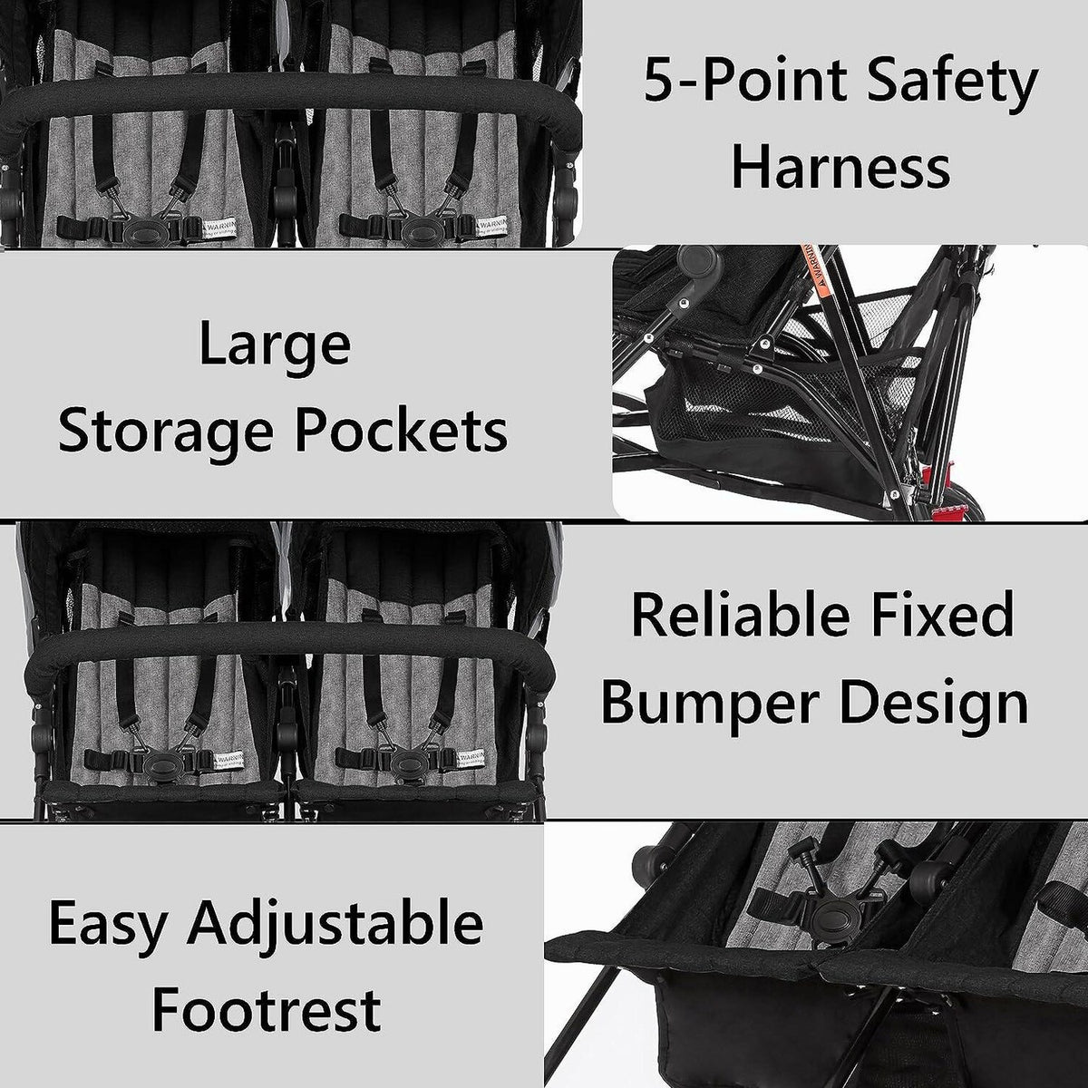 Dream On Me Volgo Twin Umbrella Stroller, Black - 446-BLK